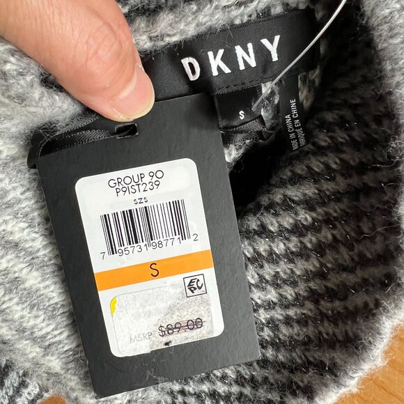 DKNY Womens Turtleneck Plaid Sweater Pull Over SMALL Black White Metallic - Picture 8 of 10